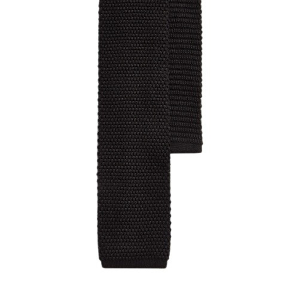 Ralph Lauren Purple Label Black Cotton Cashmere Knit Tie Made in Italy Slim